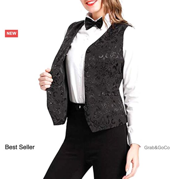 Vintage Steampunk Jacquard Waistcoat Vest Sleeveless Button Up Elegant Chic - Picture 5 of 6